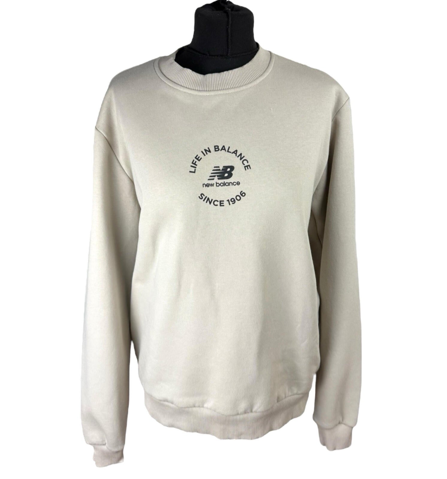 New Balance Fleece Lined Sweatshirt Jumper Women’s UK Size XS Beige Crew Neck