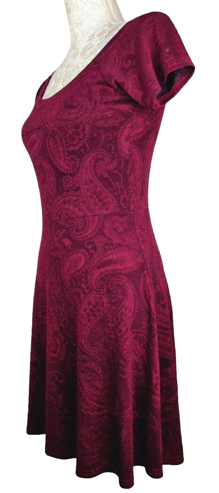 Miss Selfridge Fit & Flare Paisley Mini Dress Women's UK Size 12 Burgundy Red