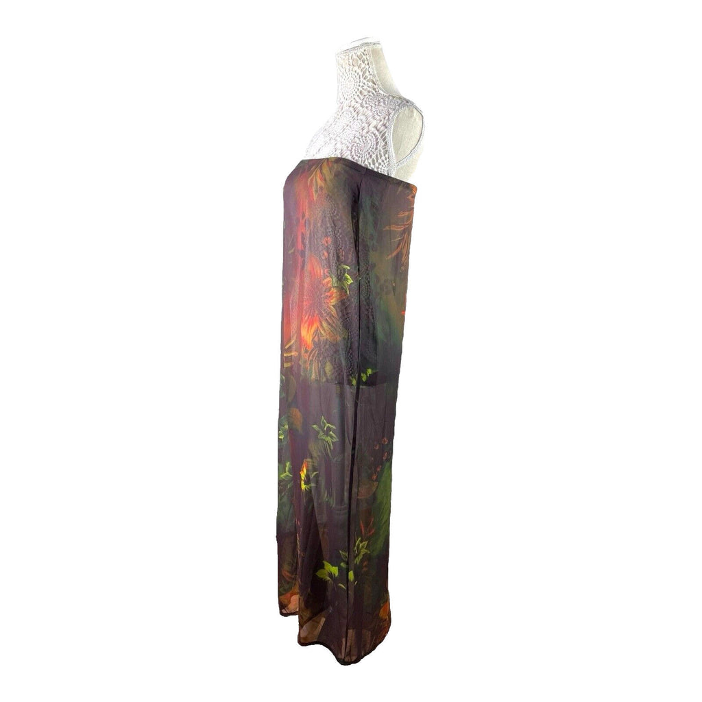 Pretty Little Thing Maxi Dress Brown Abstract Print Sheer Women’s UK Size 8
