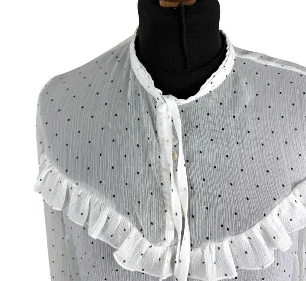 Limited Edition White Chiffon Blouse Polka Dot Tie Neck Women’s UK Size 12