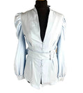 In The Style Blouse Women's UK Size 10 Belted Waist Puff Shoulder Sleeves Plunge