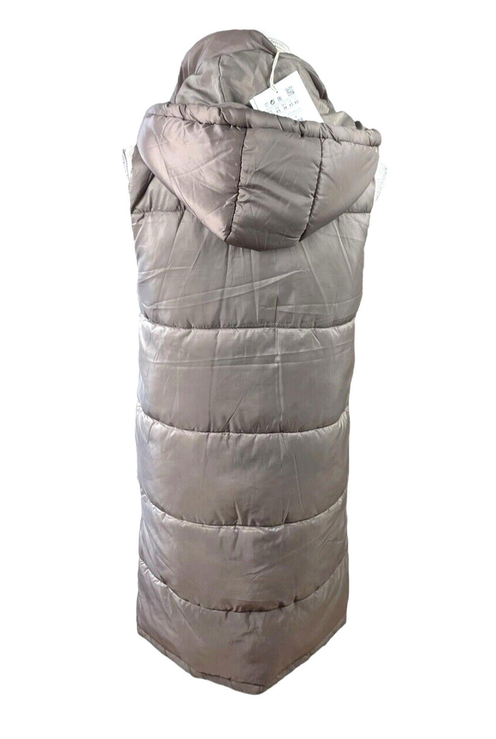 Pull & Bear Long Padded Gilet Women's UK Size XS Grey Hooded Sleeveless Puffer