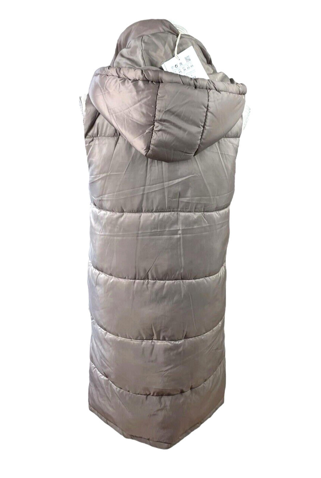 Pull & Bear Long Padded Gilet Women's UK Size XS Grey Hooded Sleeveless Puffer