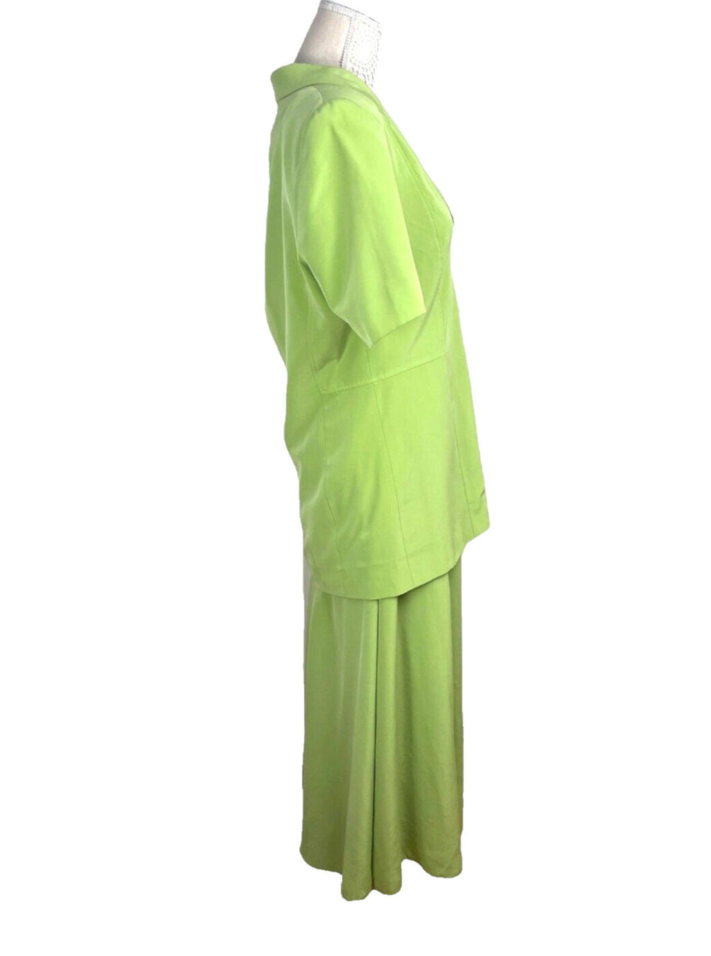 Alexon Skirt & Shirt Blouse Suit Women’s UK Size 14 Green Satin 2 Piece Set