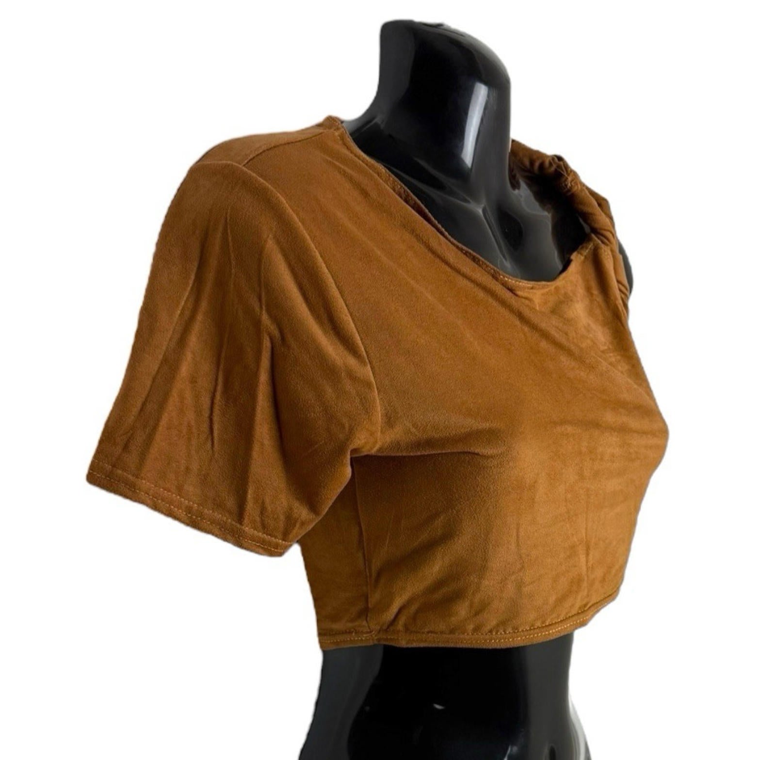 Pretty Little Thing Faux Suede T-shirt Top Cropped One Sleeve Women’s UK Size 8
