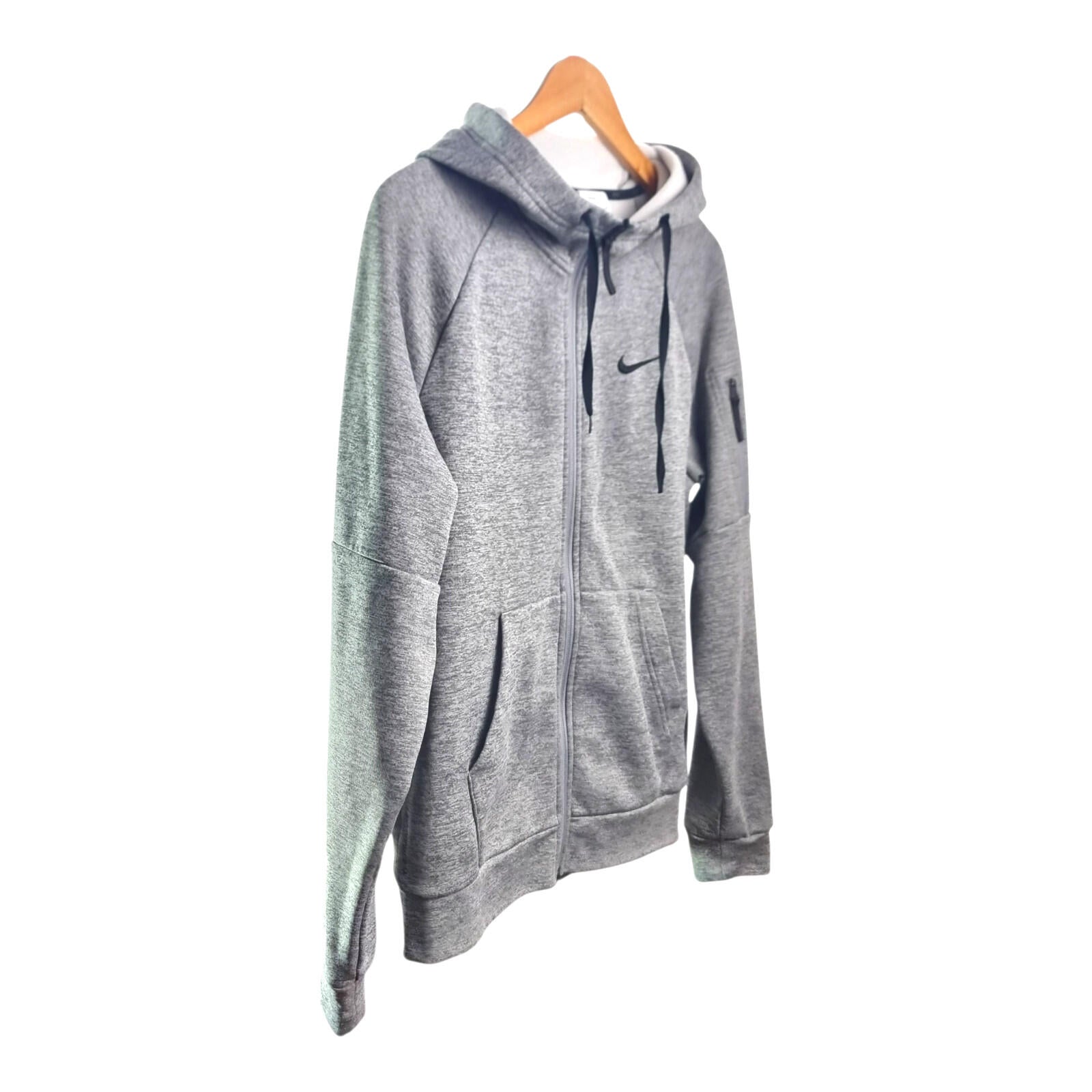 Nike Therma-FIT Hoodie Men's UK Size S Full Zip Grey Fleece Lined Jersey