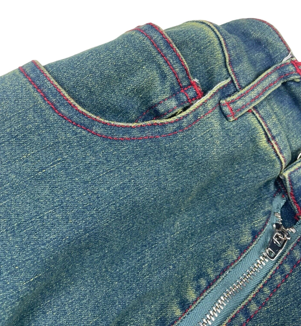 Flared Jeans Women's UK Size 8 Blue Denim Funky Double Zip Denim Distressed