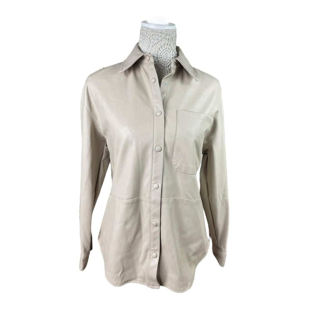 Stradivarius Beige Leather Look Shirt Jacket Women’s UK Size XS