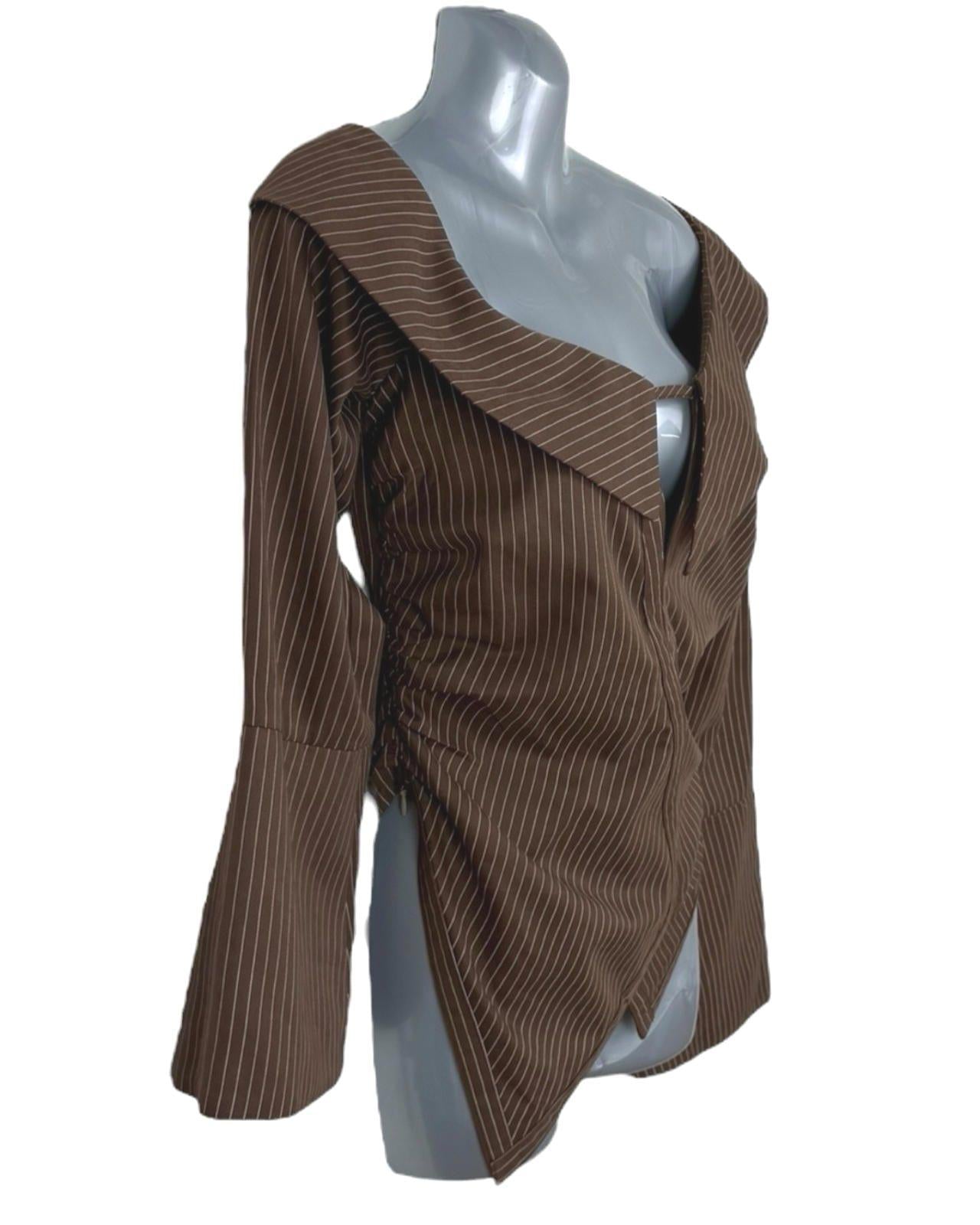 Pretty Little Thing Stripe Plunge Top Women’s UK Size 8 Long Sleeve Shirt Blouse