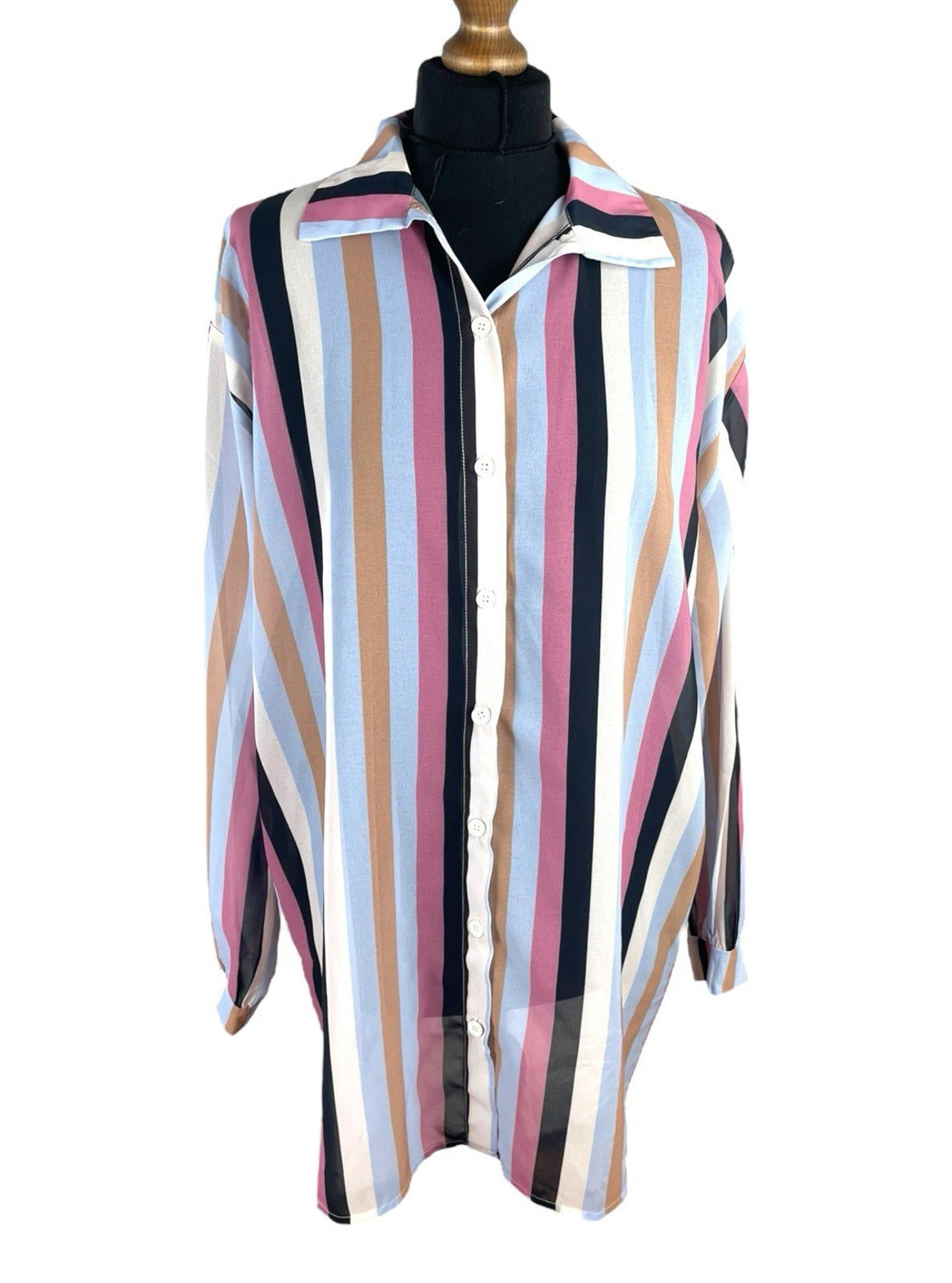 Pretty Little Thing Shirt Blouse Women’s UK Size S Colorful Stripe Long Sleeved