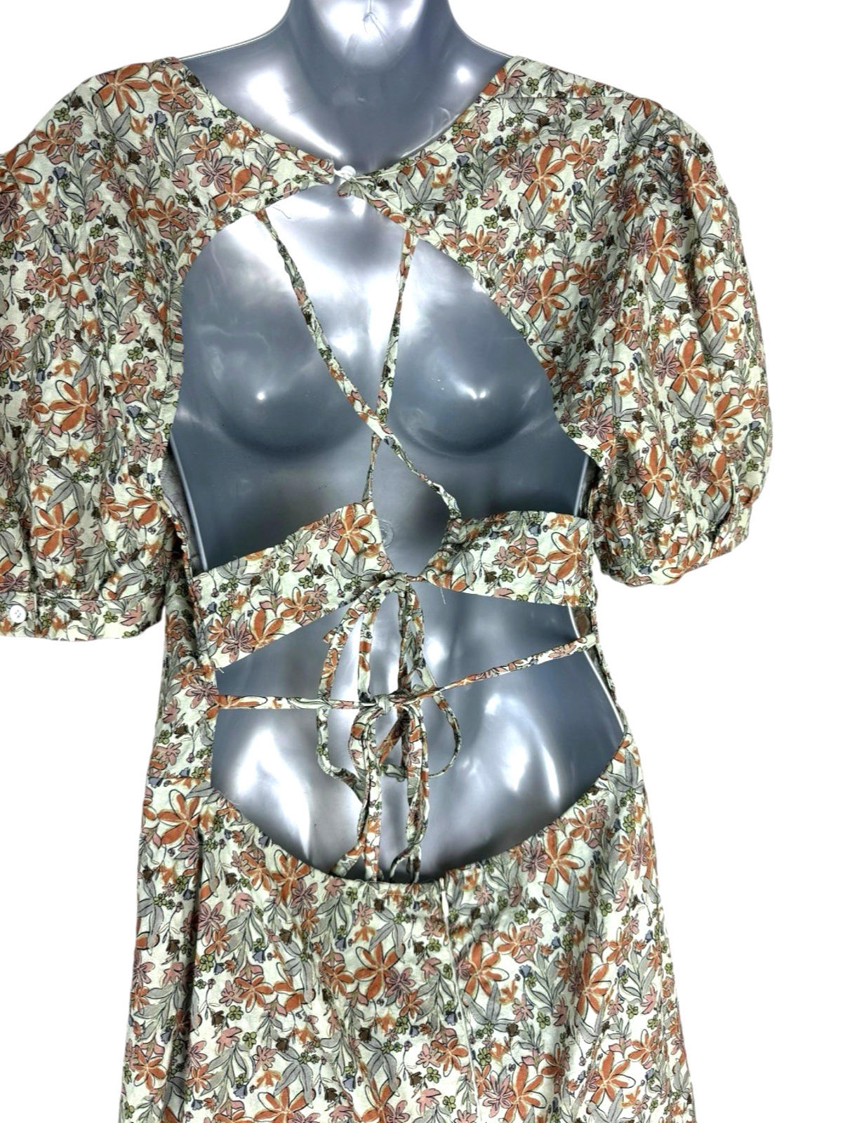 Pretty Little Thing Floral Playsuit Backless Puff Sleeve Women’s UK Size 16