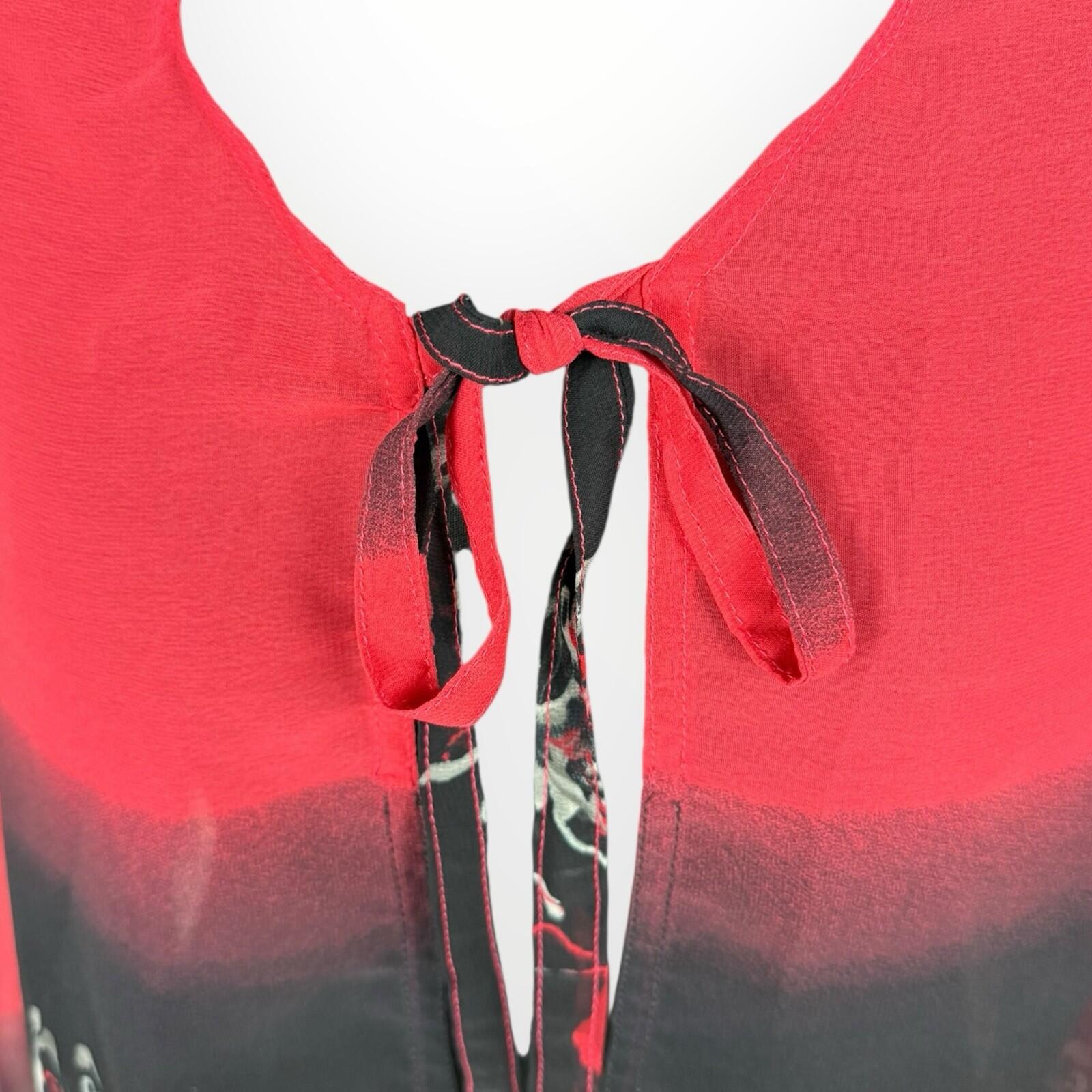 Floral Dress Set Women’s UK Size XL (16) Chiffon Midi Cardigan & Scarf Black Red