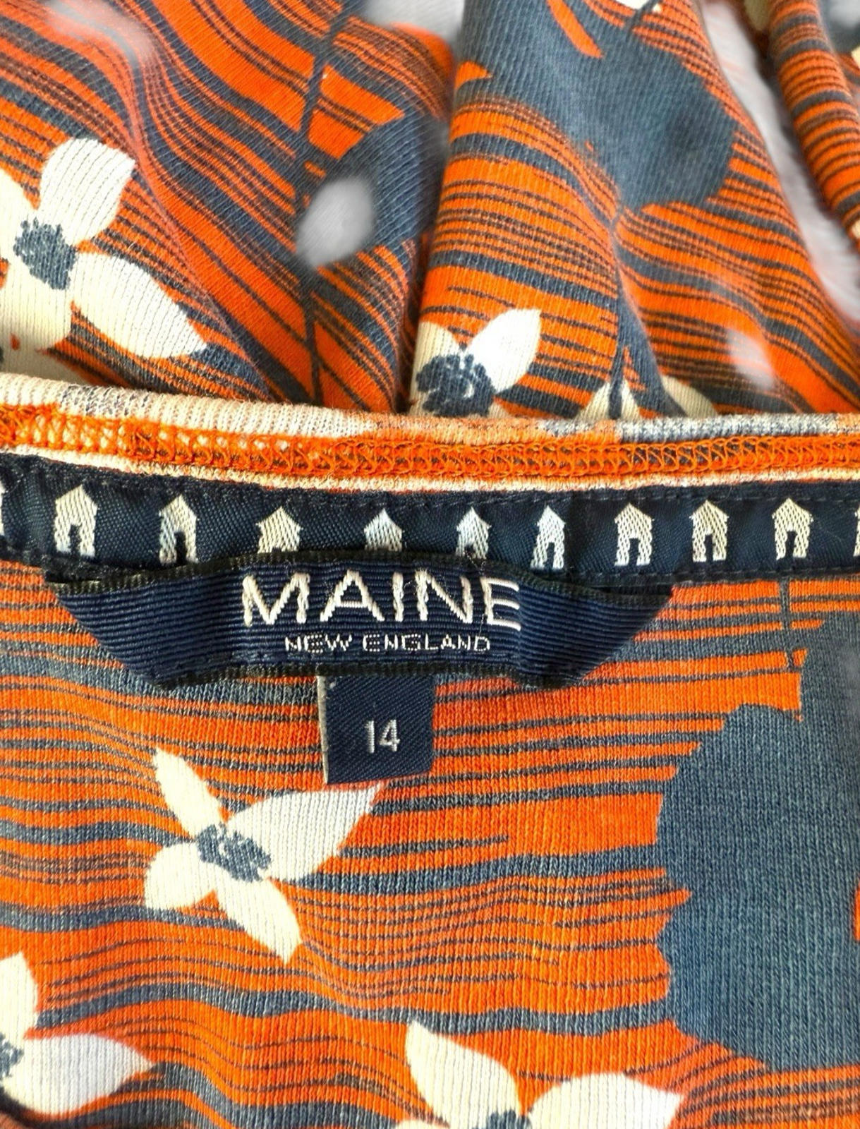 Maine Orange Floral T-shirt Top Blouse Crew Neck Women’s UK Size 14