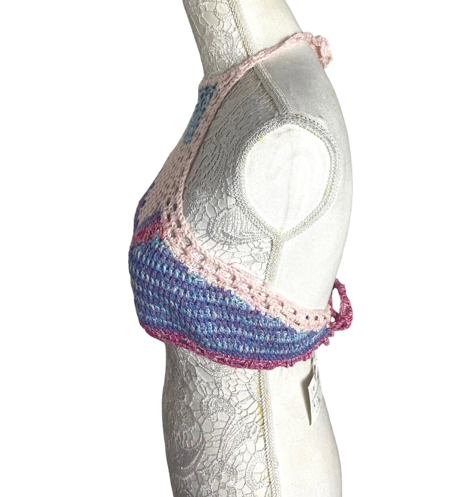 Zara Crochet Knit Halter Crop Top Summer Women's UK Size Large
