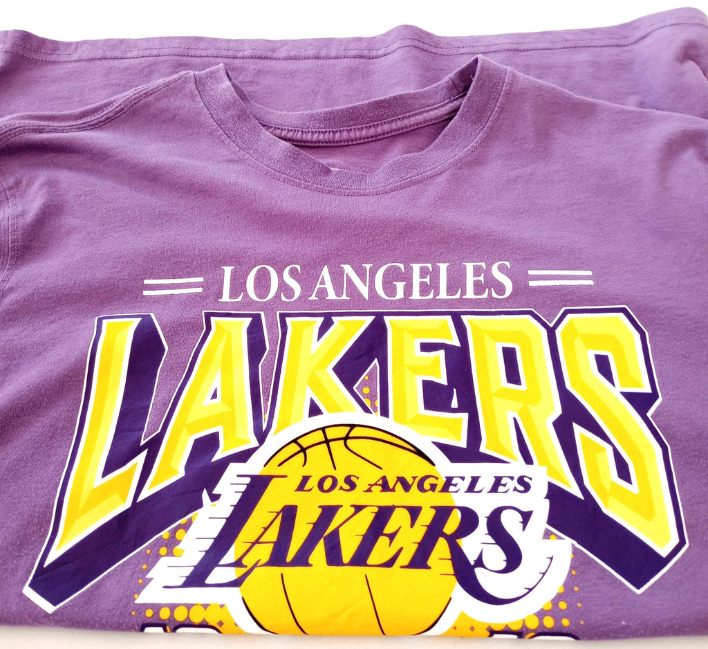 NBA Graphic Print T-Shirt Men's UK Size M Lilac Crew Neck Cotton Rich Lakers
