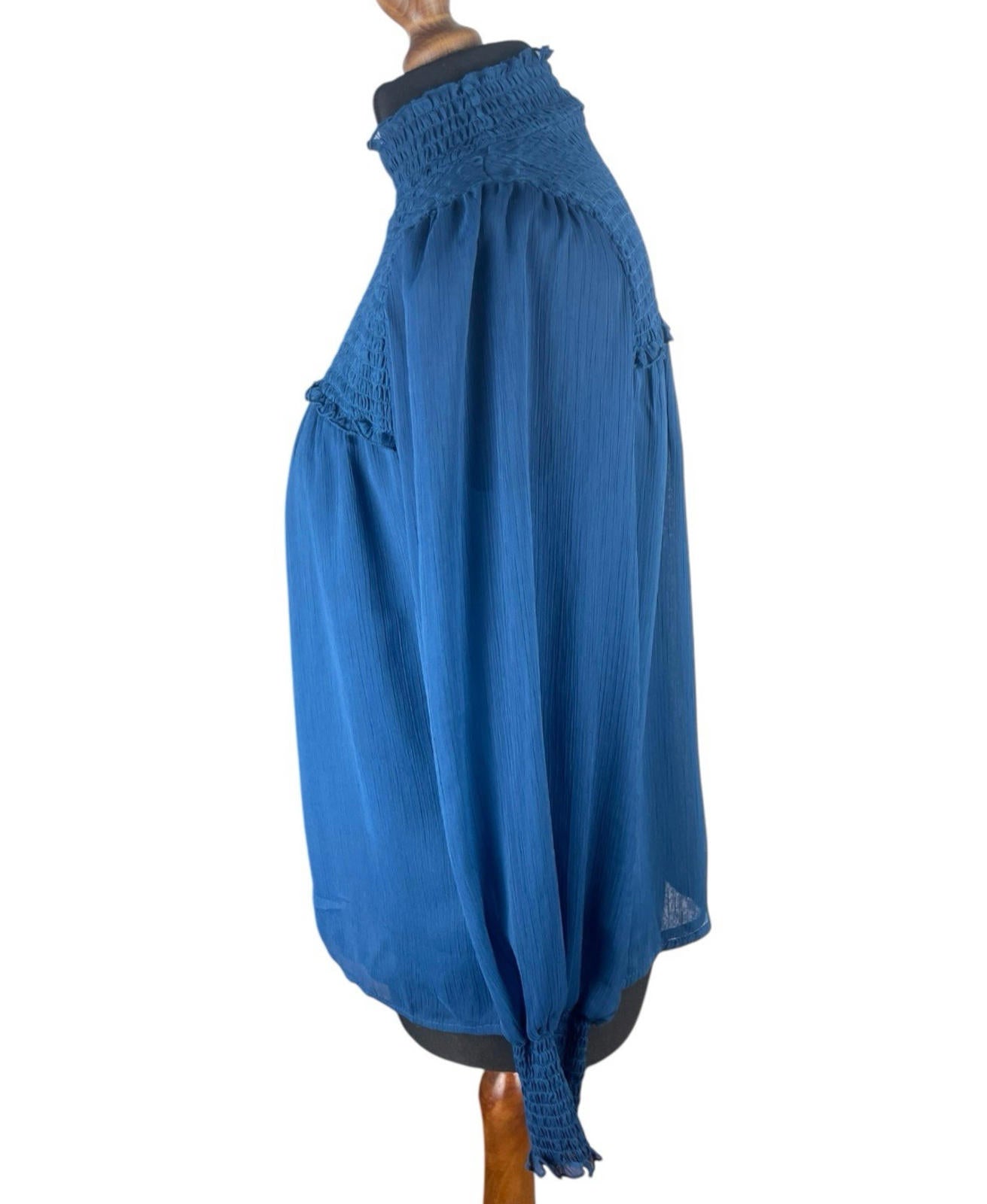 Laundry By Shelli Segal Blue High Neck Chiffon Top Women’s UK Size XS