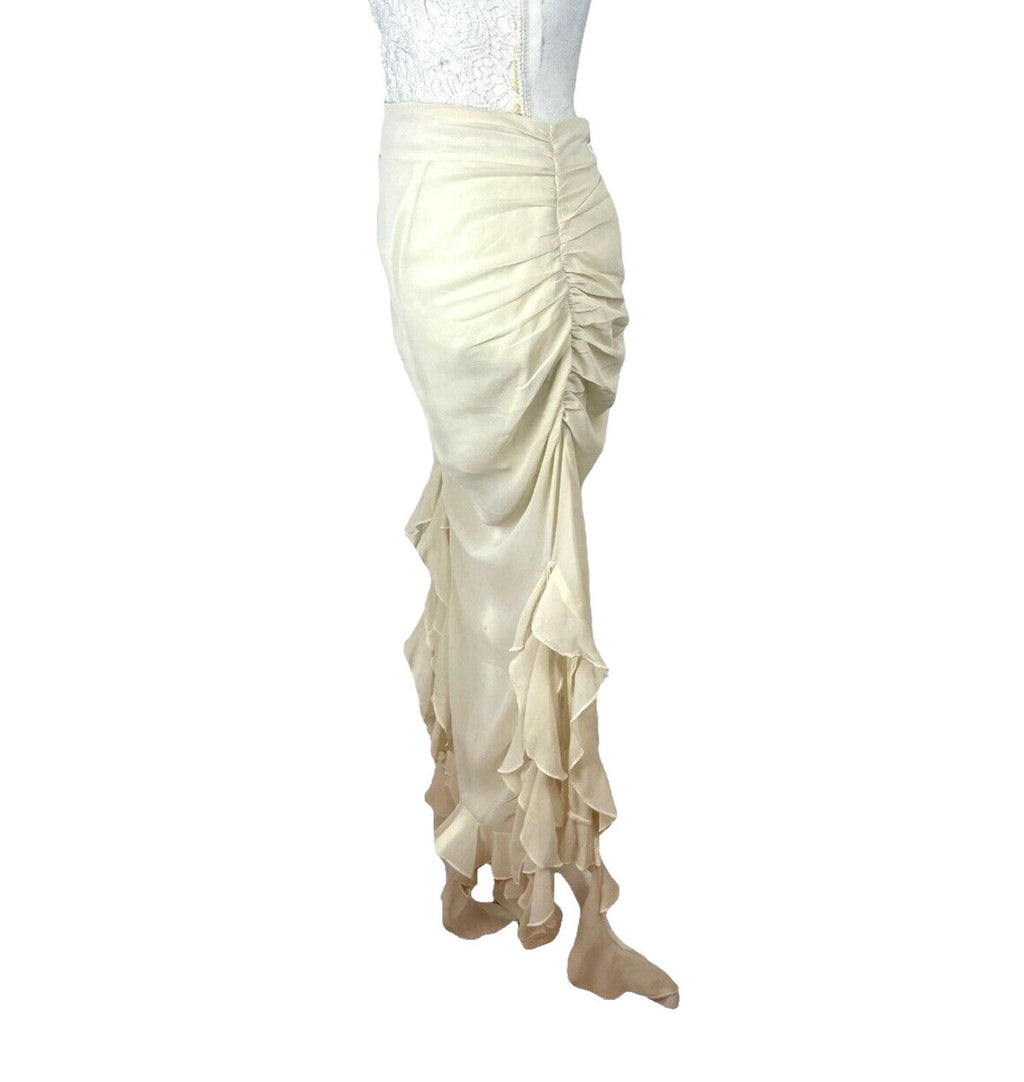 Pretty Little Thing Midaxi Skirt Beige Chiffon Ruffle Detail Women's UK Size 8