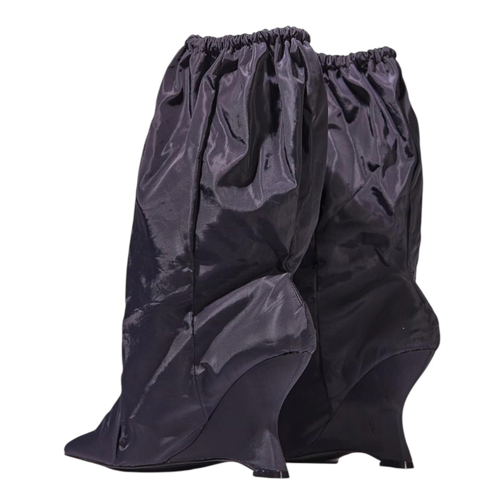 Pretty Little Thing Black Sock Boots Ruffle Wedged Women’s UK Size 6