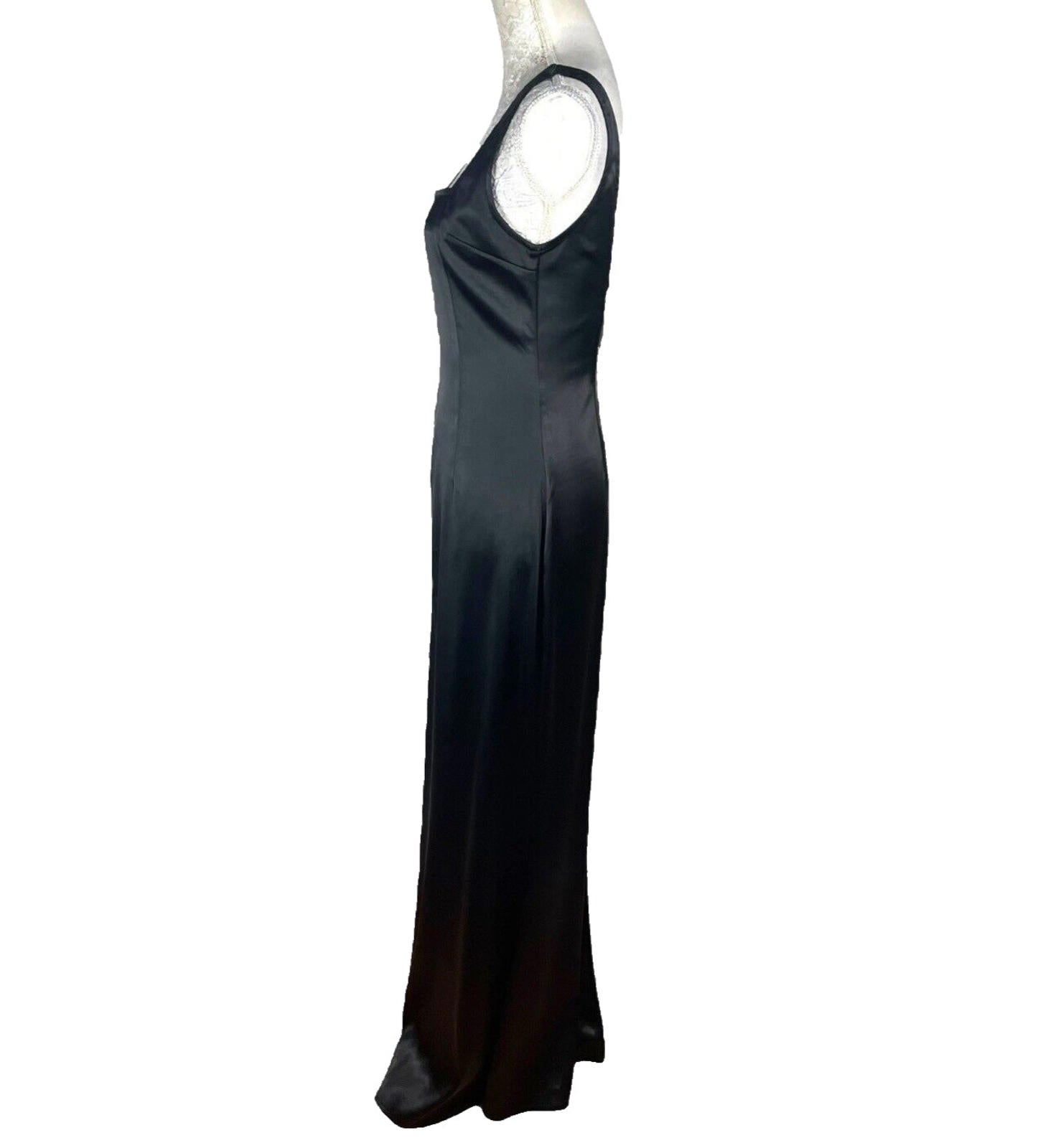 Satin Ballgown Prom Dress Low Back Black White Satin Bow Detail UK Size 8