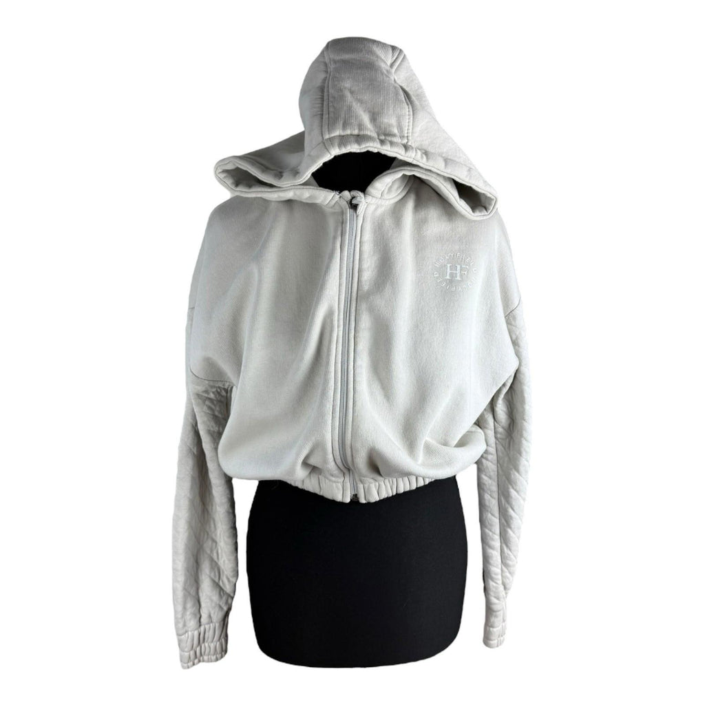 Holyfield Beige Cropped Hoodie Zip Front Quilted Arm Girls UK Age 14-15