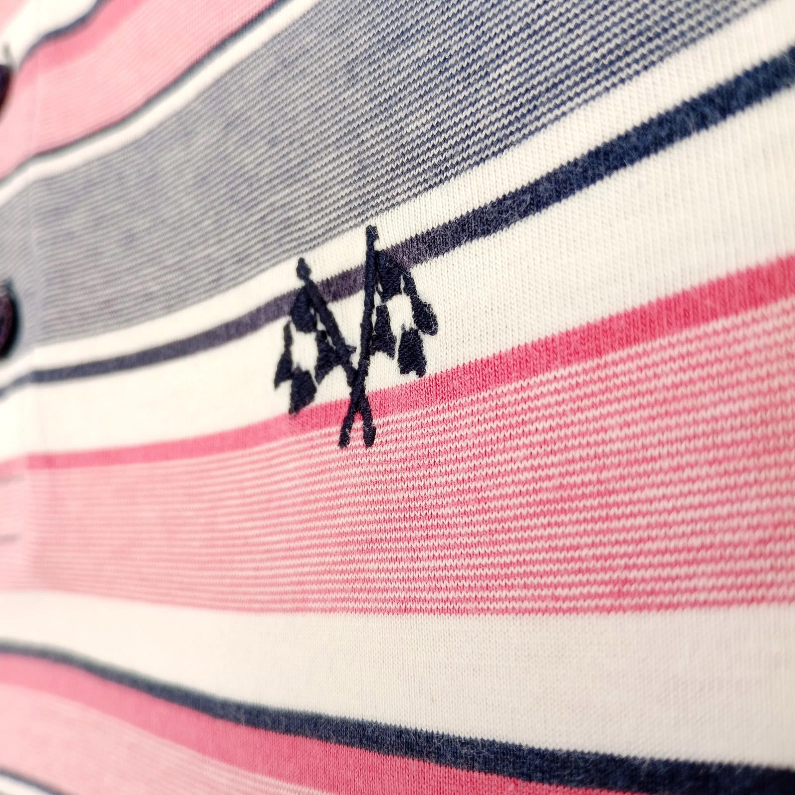 BHS Striped Polo Shirt Men's UK Size M Pink Grey 100% Cotton Embroidered Logo