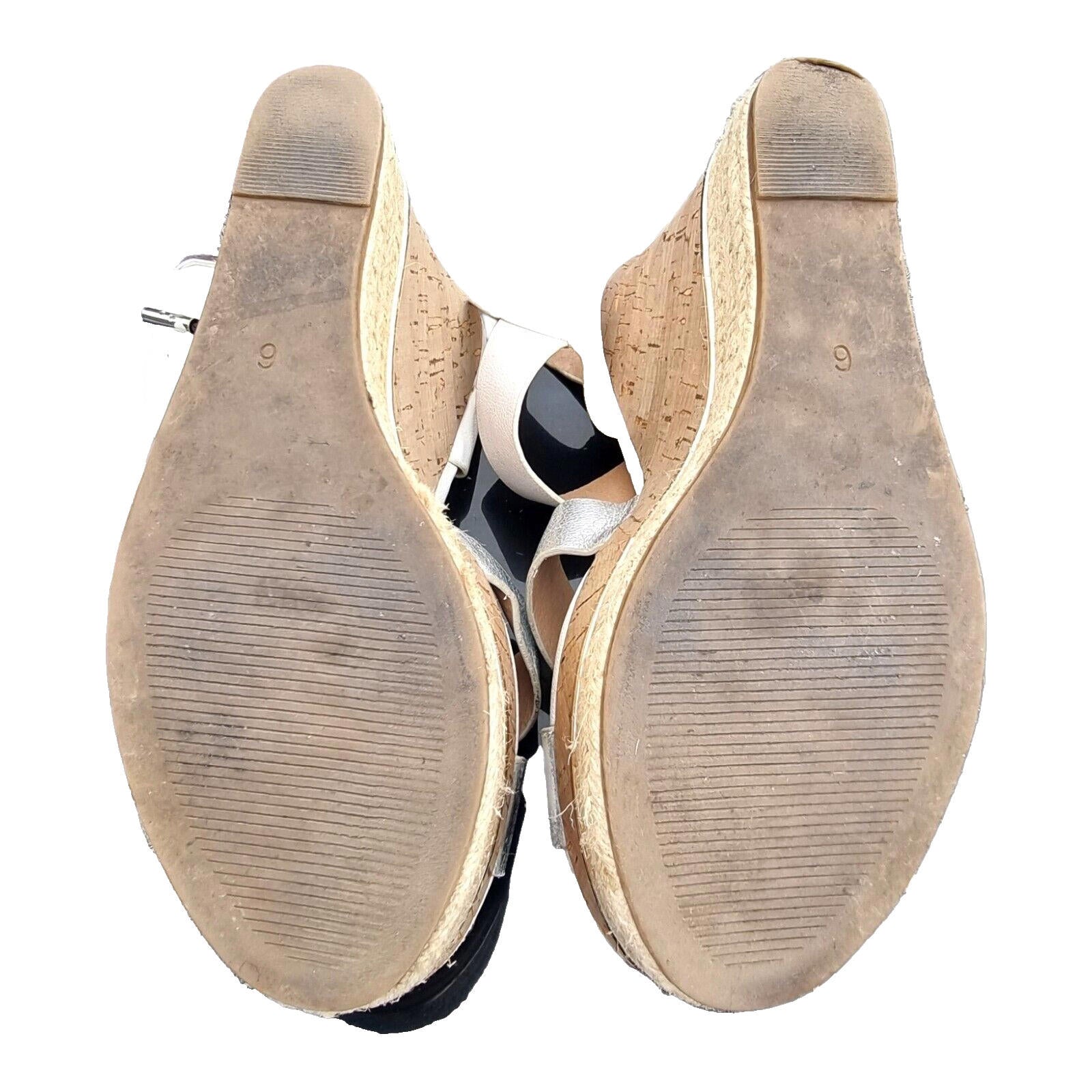 VERY Wedge Sandals Shoes Silver Metallic Espadrille Trim Women's UK Size 6