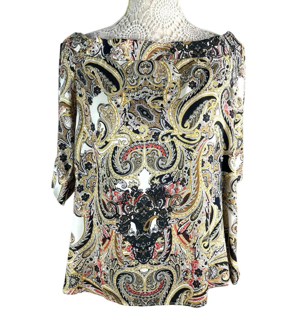 River Island Multicolour Satin Top Paisley Off Shoulder Women’s UK Size 14