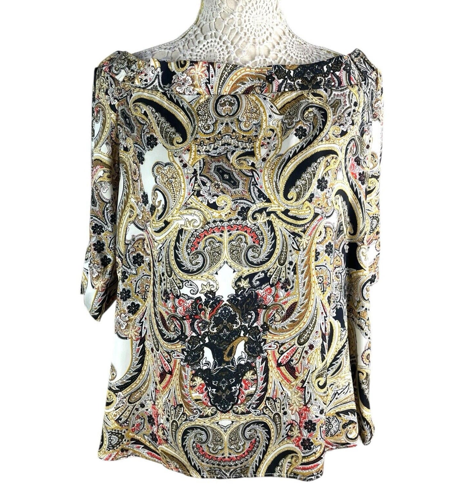 River Island Multicolour Satin Top Paisley Off Shoulder Women’s UK Size 14