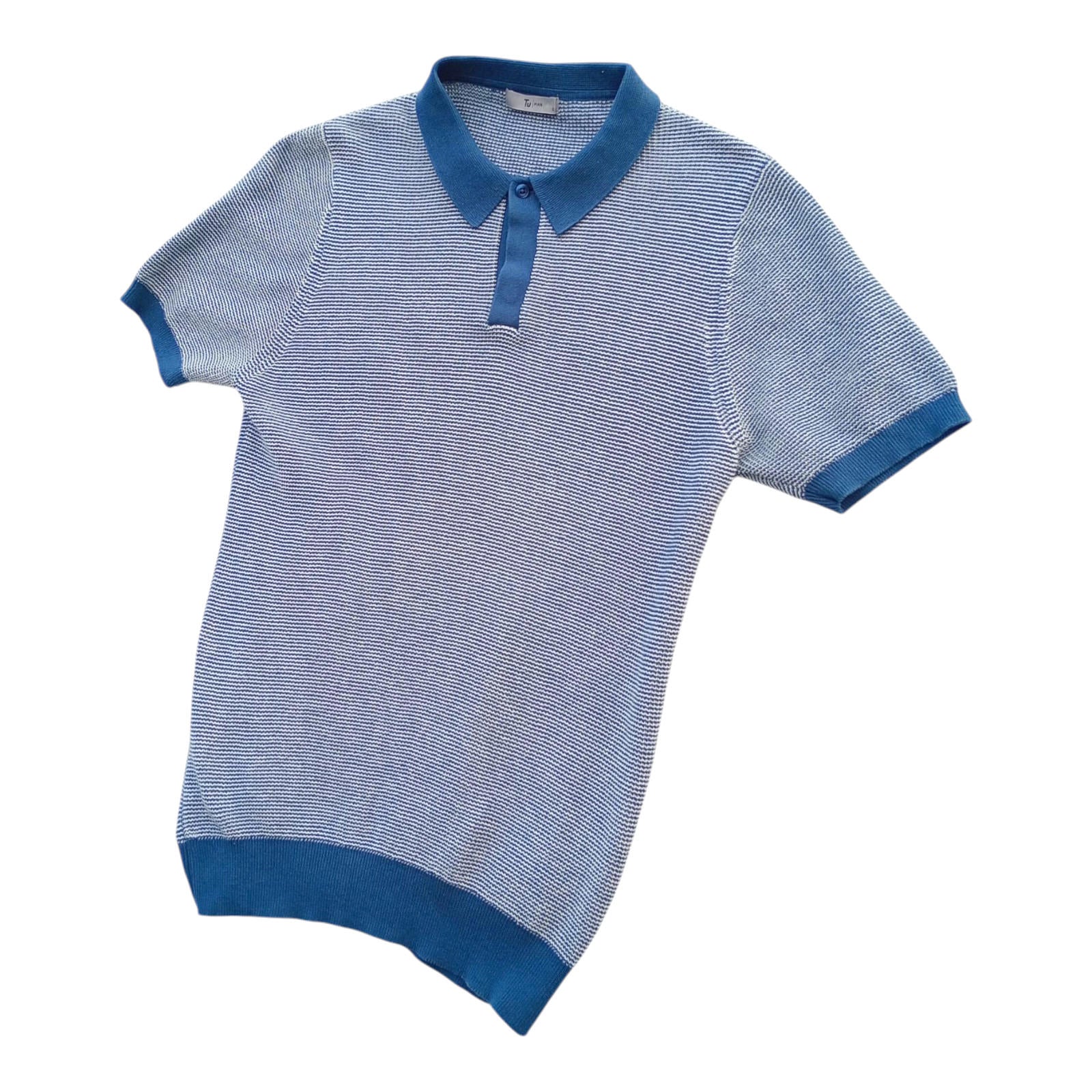 TU Man Blue Striped Polo Shirt 100% Cotton Easy Care UK Men's Size S