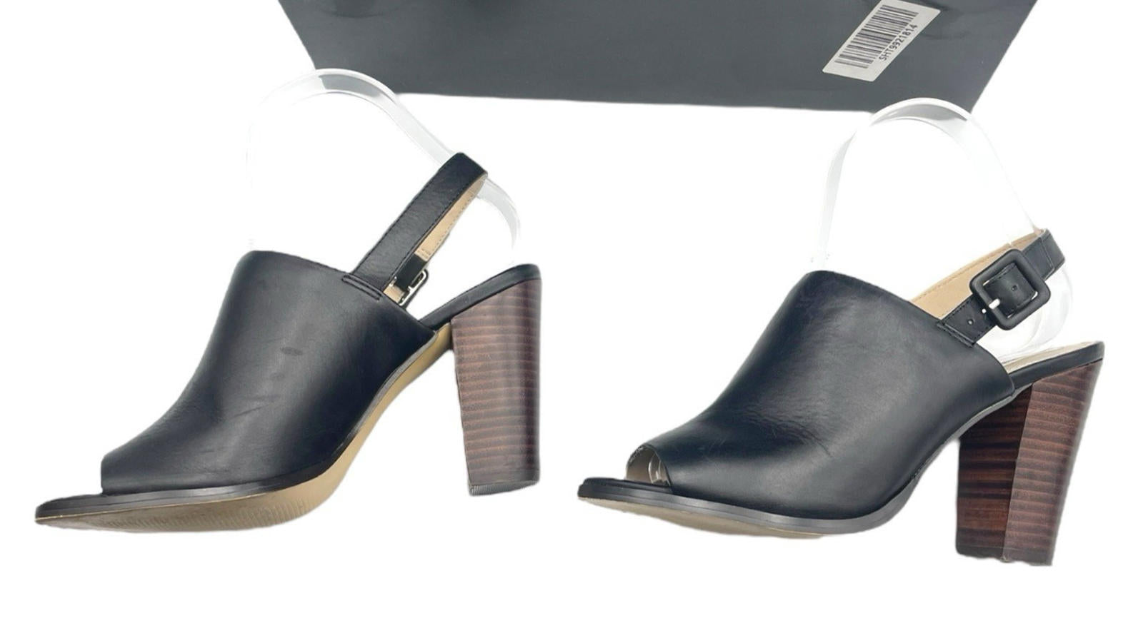 RJR John Rocha Black Leather Peep Toe Block Heel Shoes Women’s UK Size 5 (EU 38)