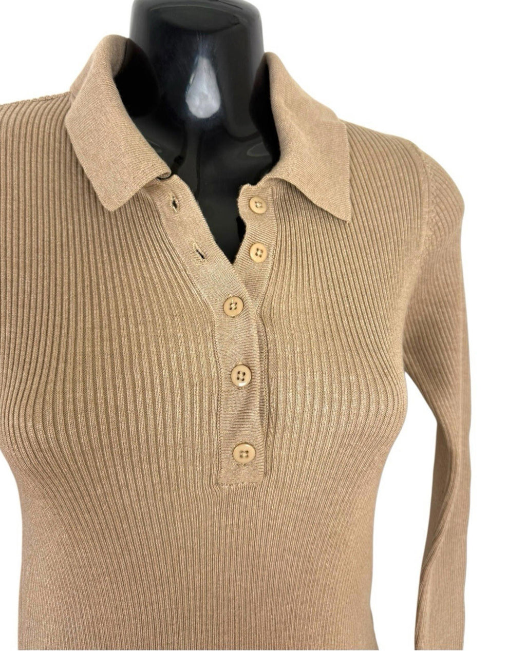 Stradivarius Beige Mini Dress Ribbed Collared Long Sleeve Women’s UK Size XS