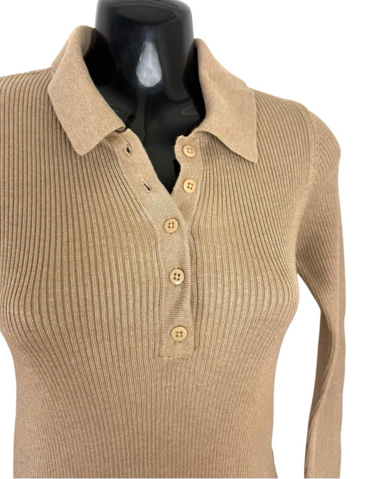 Stradivarius Beige Mini Dress Ribbed Collared Long Sleeve Women’s UK Size XS