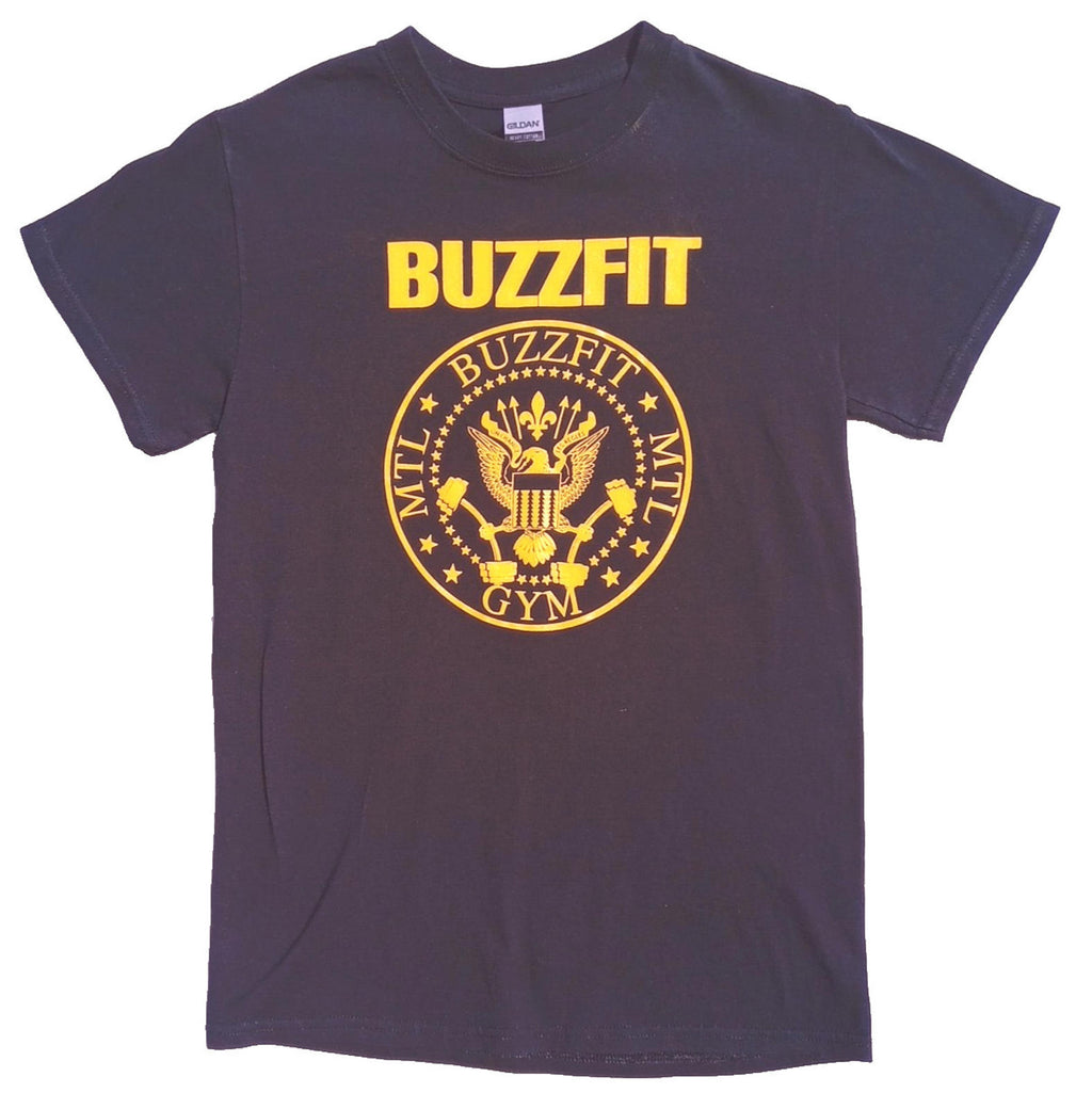 BuzzFit Gym T-Shirt Men's UK Size S Black Crew Neck Print 100% Heavy Cotton