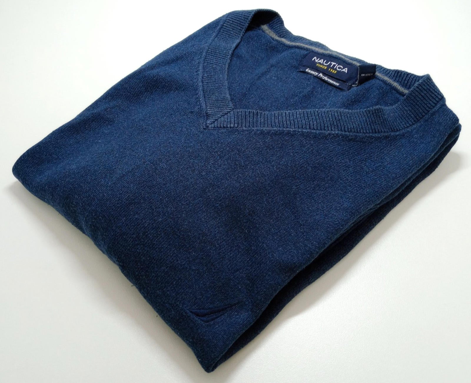 Nautica Jumper Men's UK Size L Blue Long Sleeve 100% Cotton Easy Care V-Neck