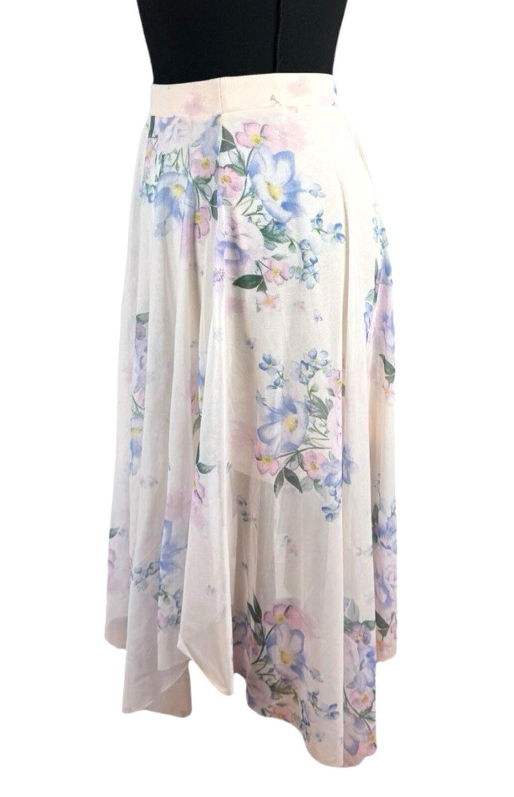 New Look Chiffon Midi Skirt Women’s UK Size 8 Elastic Waist Lined Floral Pastel