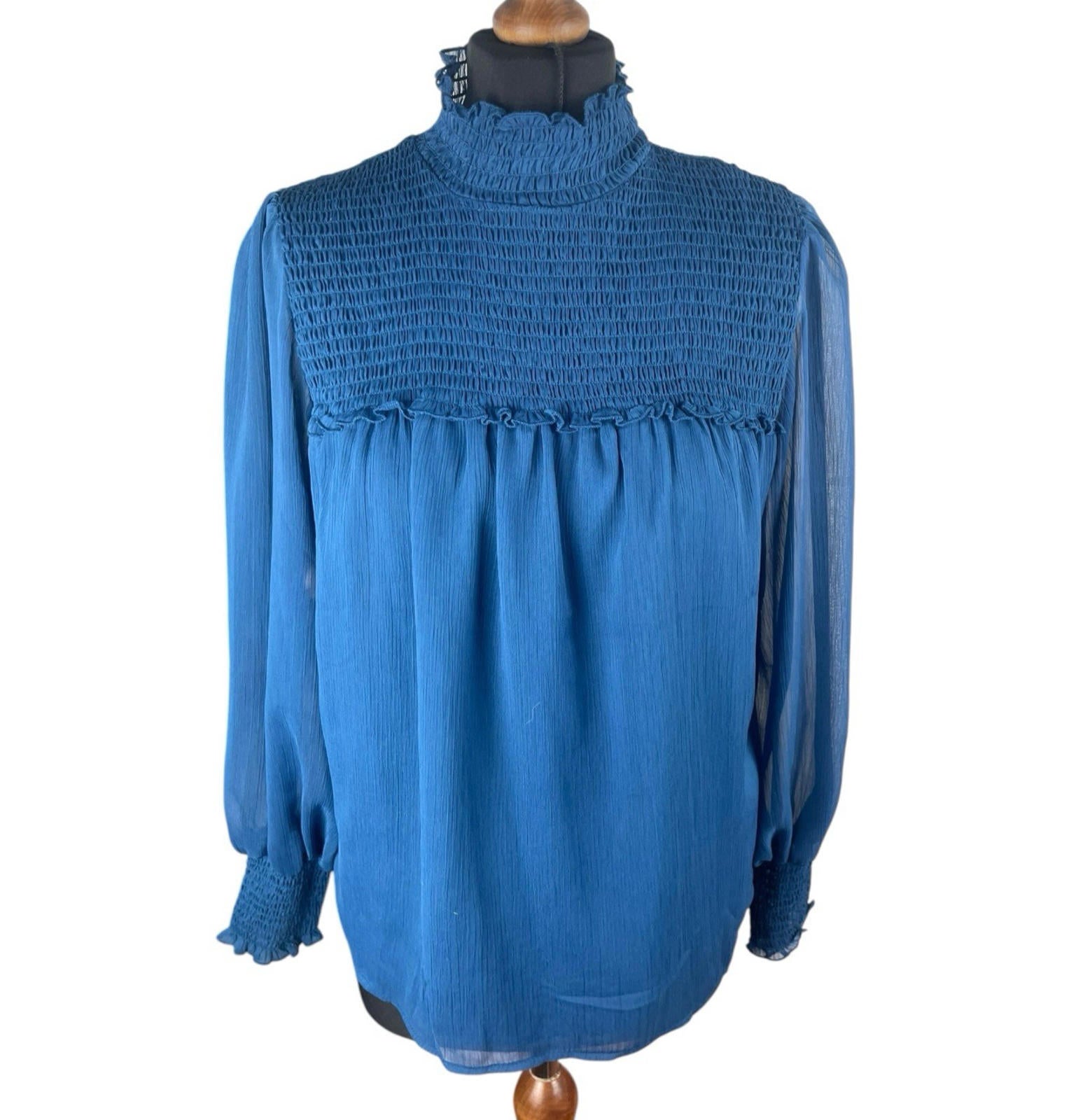Laundry By Shelli Segal Blue High Neck Chiffon Top Women’s UK Size XS