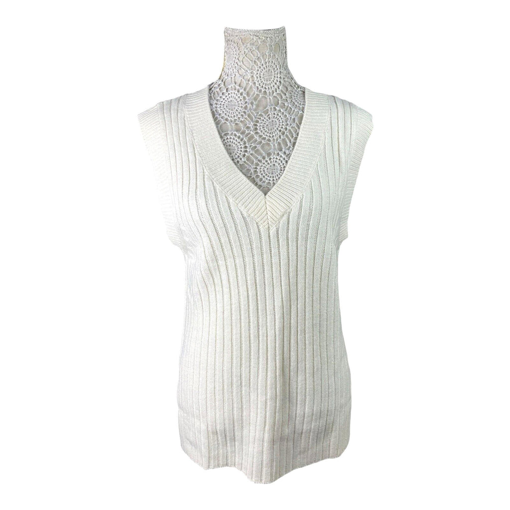 Divided Vest Jumper Light Beige Oversized Rib Knit Women’s UK Size XS