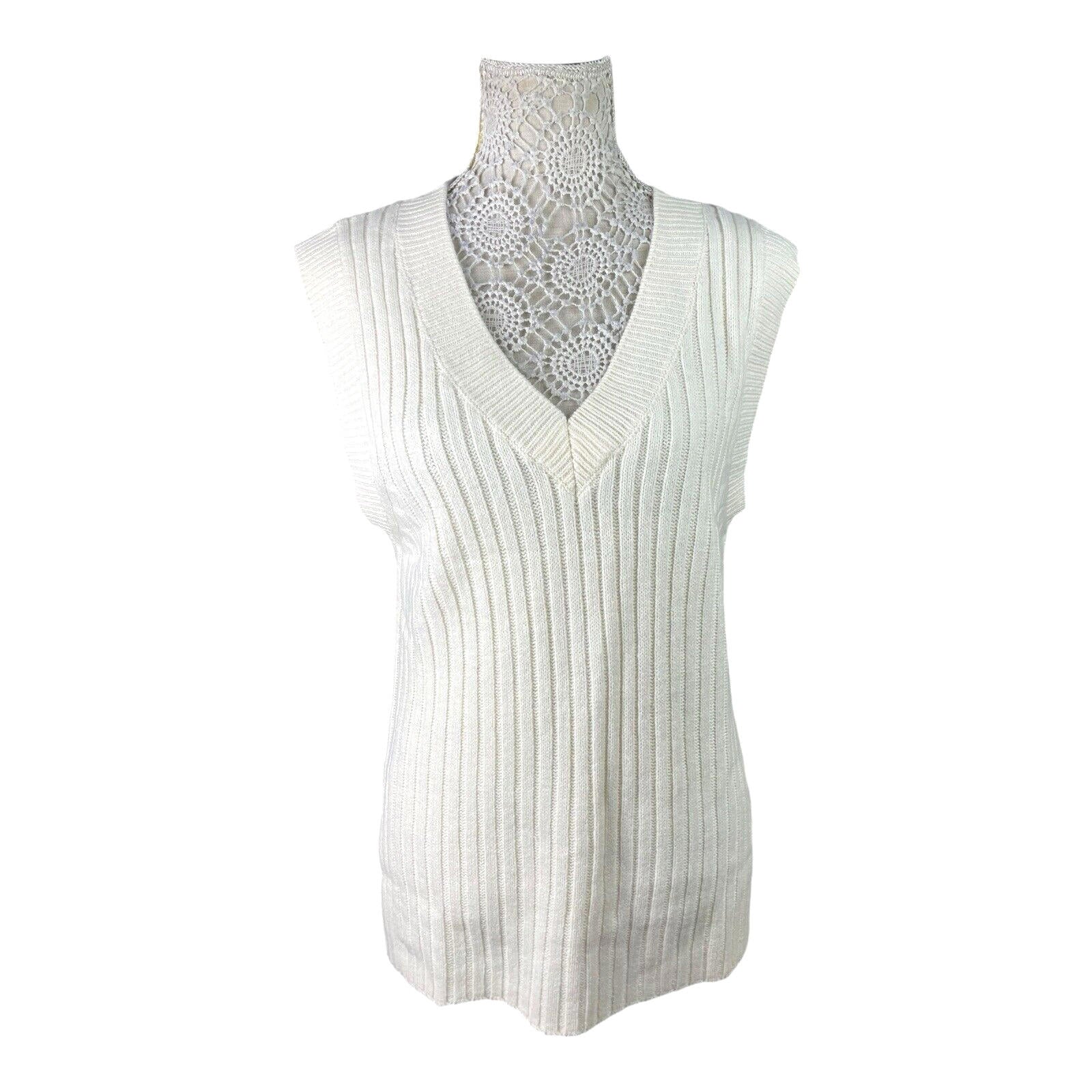 Divided Vest Jumper Light Beige Oversized Rib Knit Women’s UK Size XS