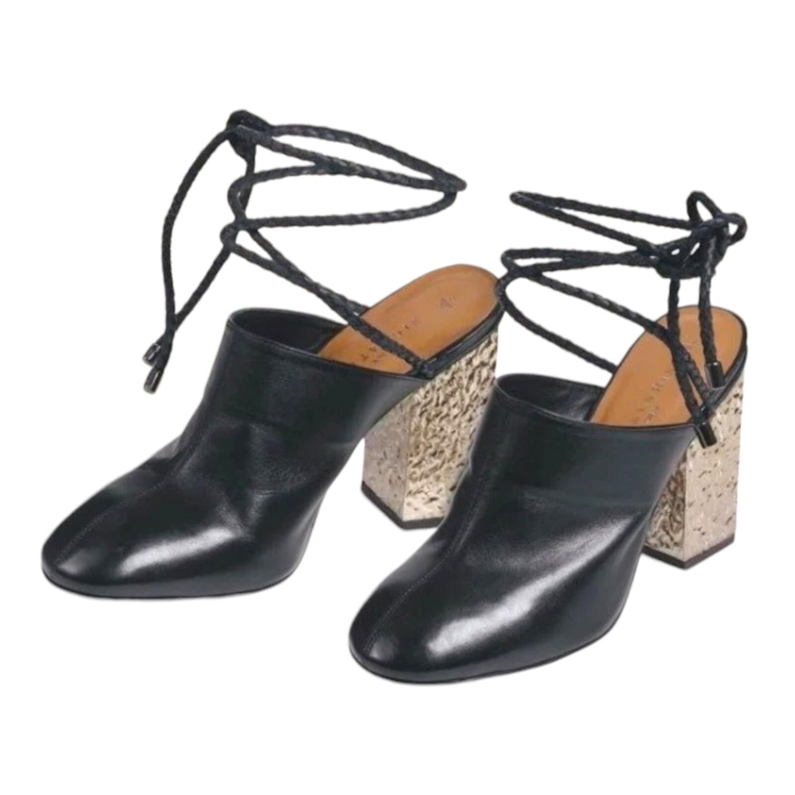 Next Signature Black Block Heels Women's UK Size 4 Ankle Straps Hammered Silver