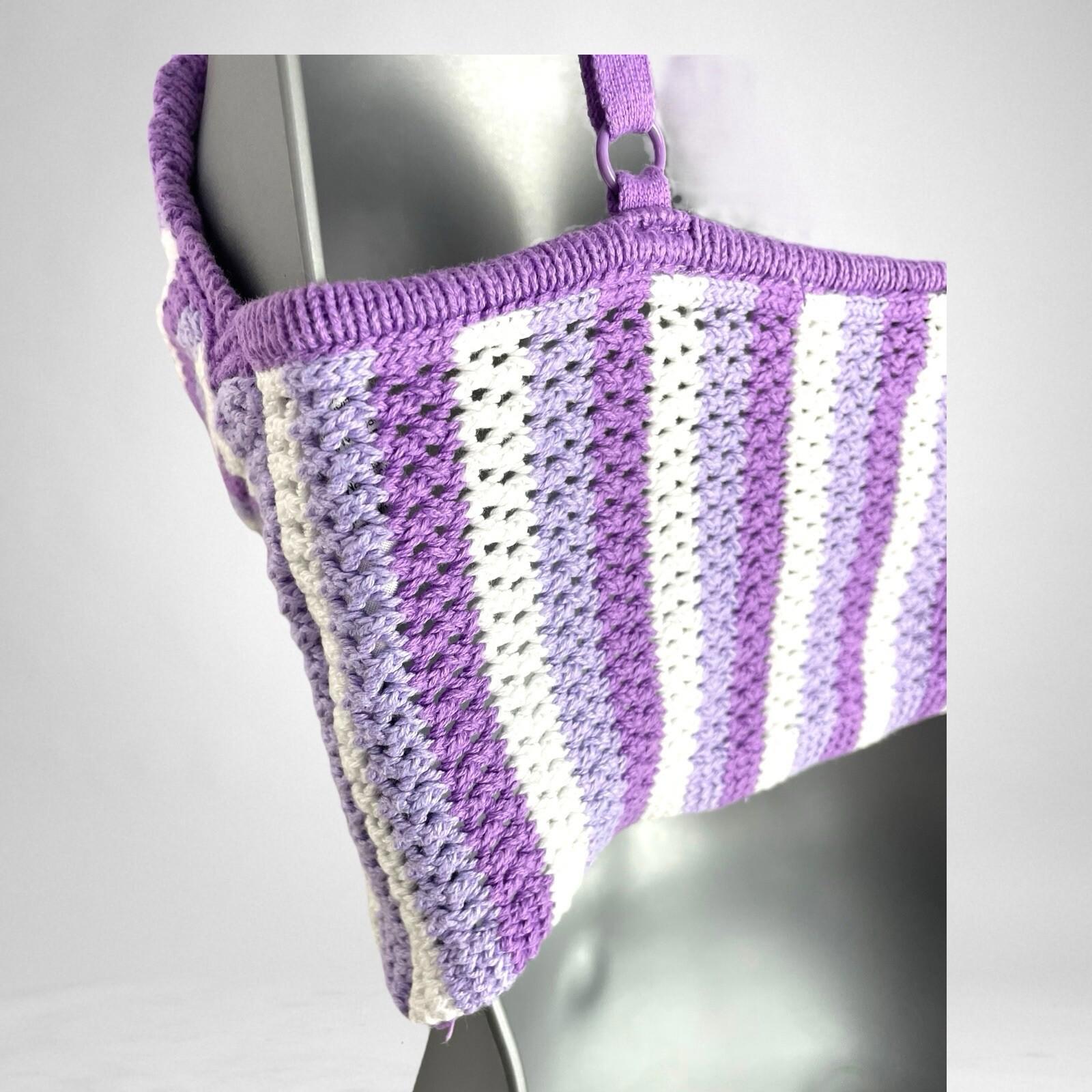 Divided Crop Top Purple Stripe Knit Women’s UK Size XS