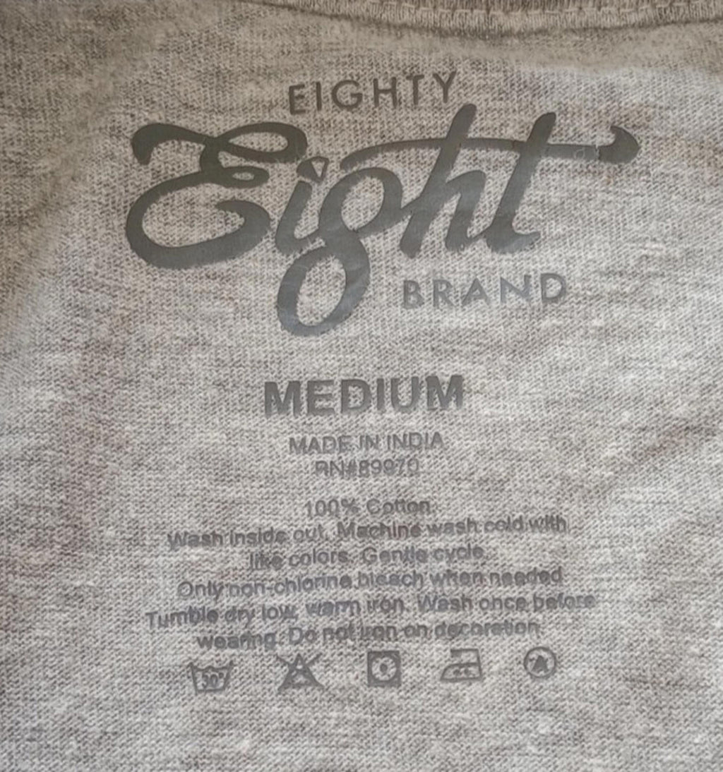 Eighty Eight Graphic Print T-Shirt Men's UK Size M Grey Crew Neck 100% Cotton