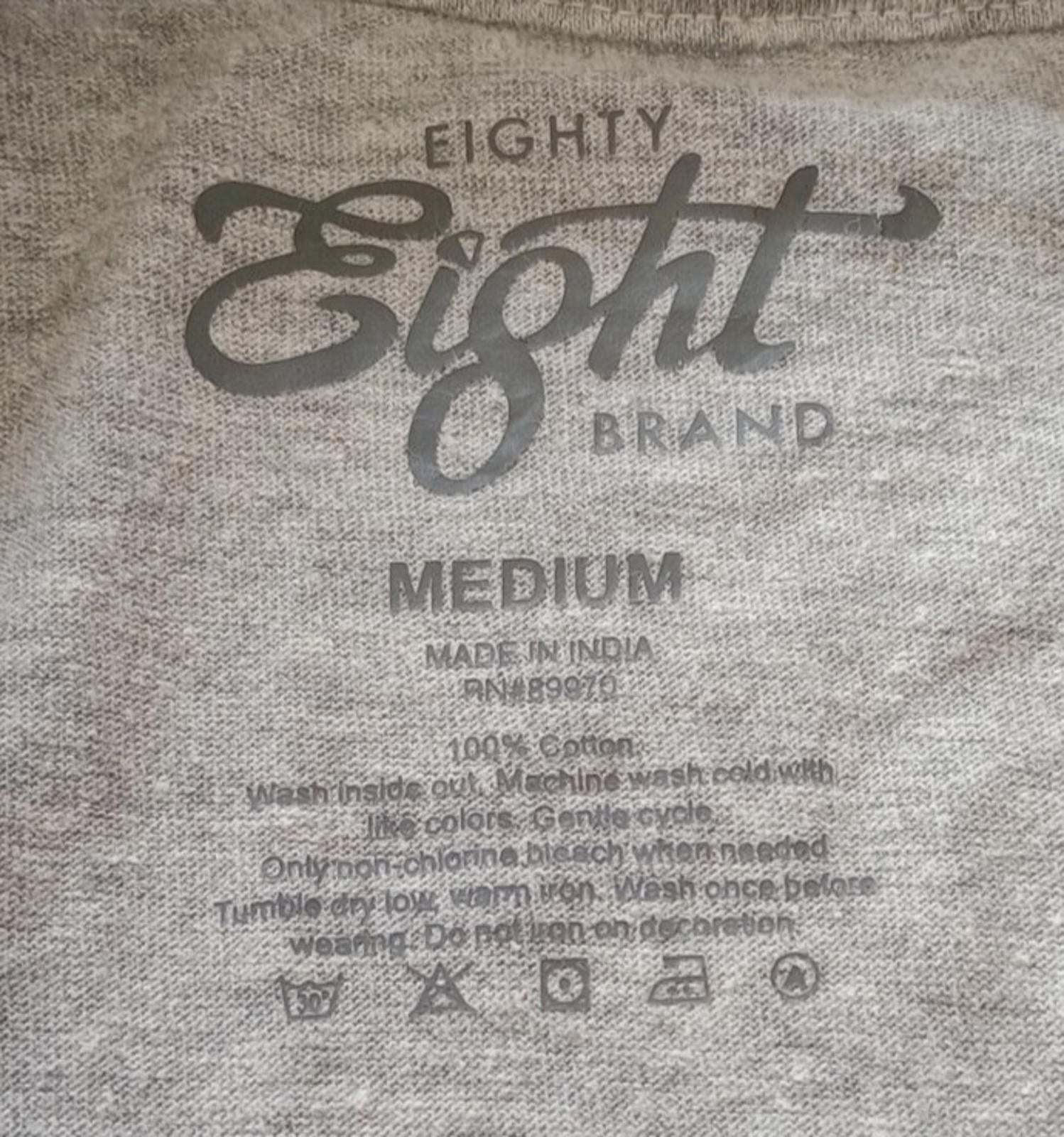 Eighty Eight Graphic Print T-Shirt Men's UK Size M Grey Crew Neck 100% Cotton