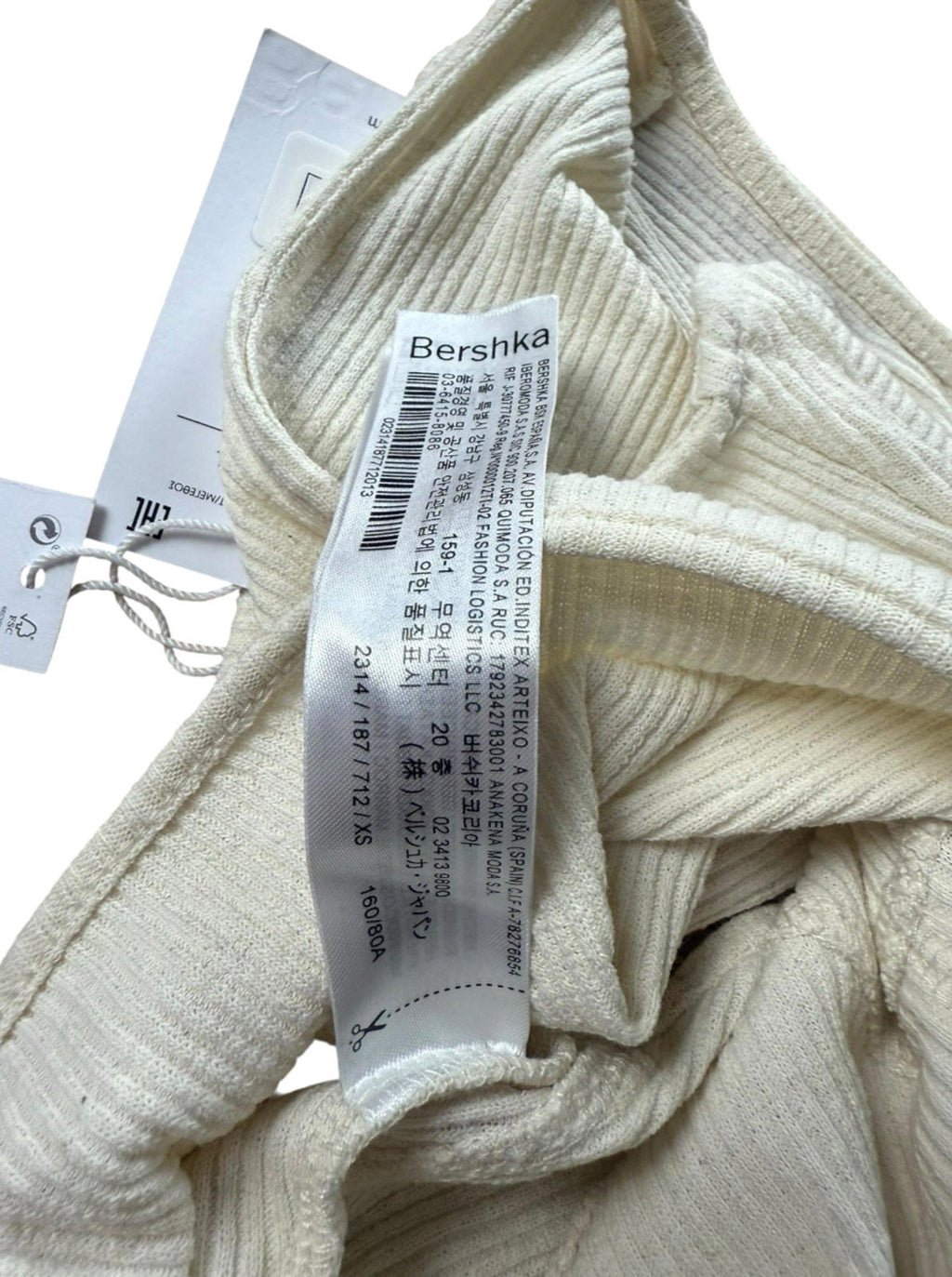 Bershka Cream Ribbed Crop Top Ribbed Tie Front Women’s UK Size XS