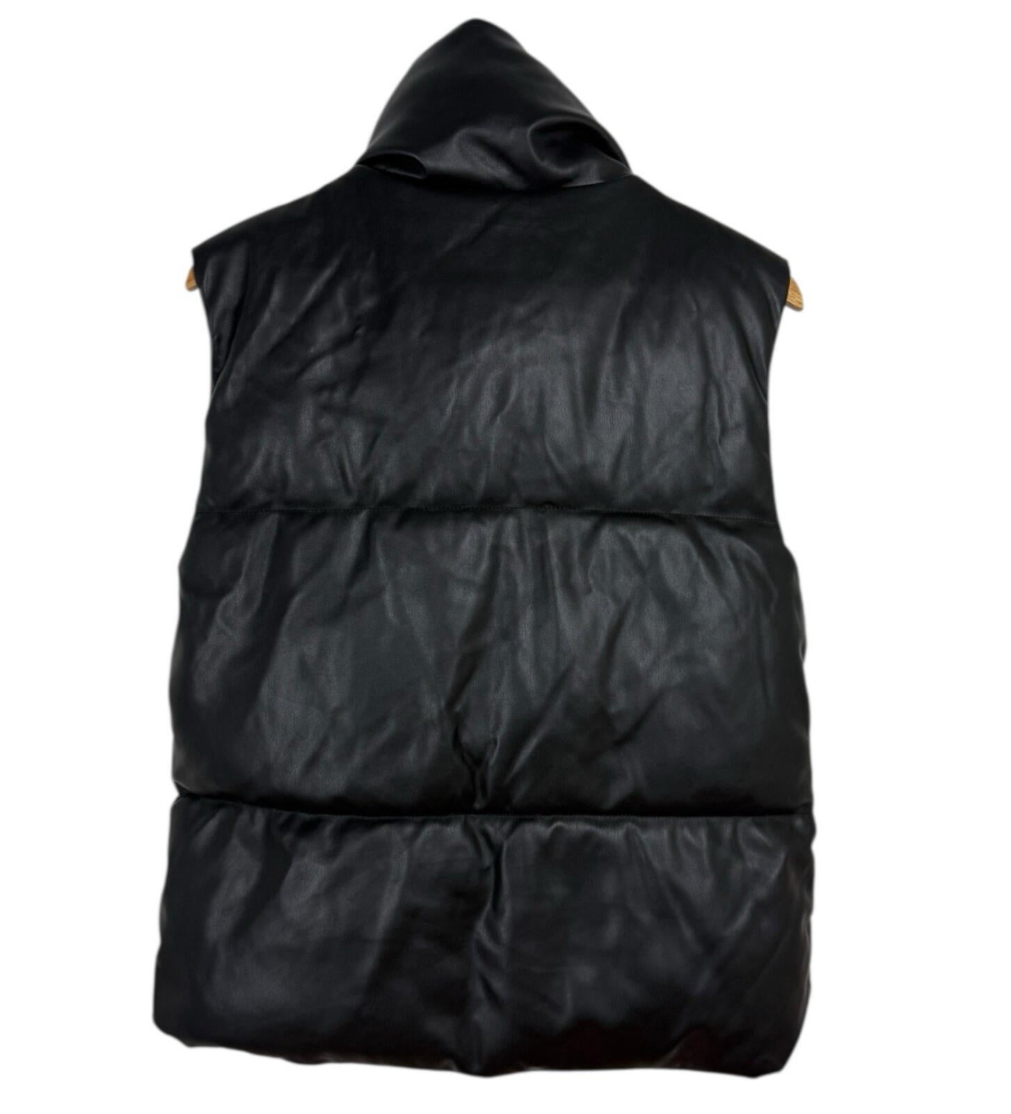 Stradivarius Faux Leather Gillet Jacket Women’s UK Size XS Padded Pockets Black