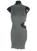 IX London Ribbed Bodycon Dress Women’s UK Size L Stretch Cut Out Side Mini Grey