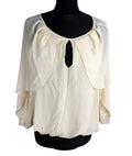 Warehouse Chiffon Layered Top Women’s UK Size 10 Smocked Keyhole Front Beige