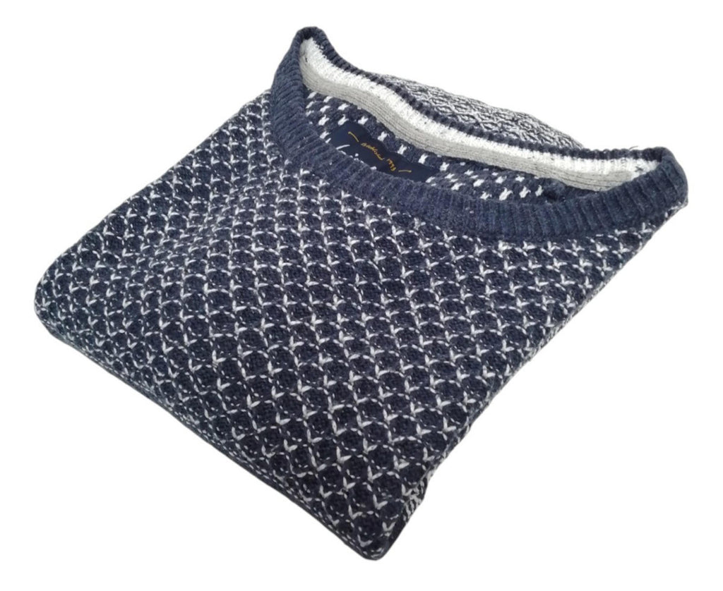 Weird Fish Chunky Knit Jumper Men's UK Size 2XL Navy White Crew Neck Sweater