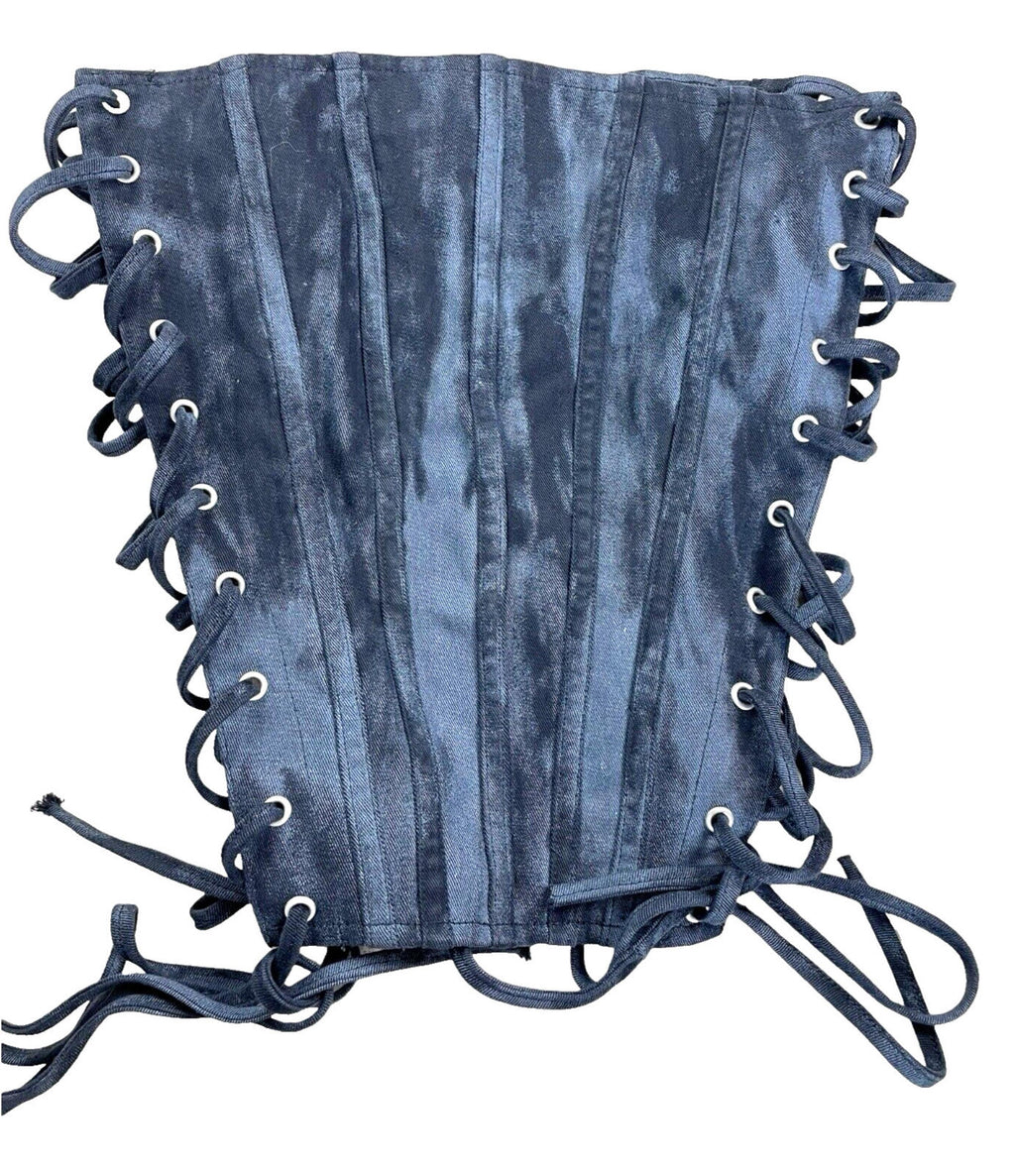 London Crew Black Washed Denim Corset Top Women’s UK Size 8 Side Laced Strapless