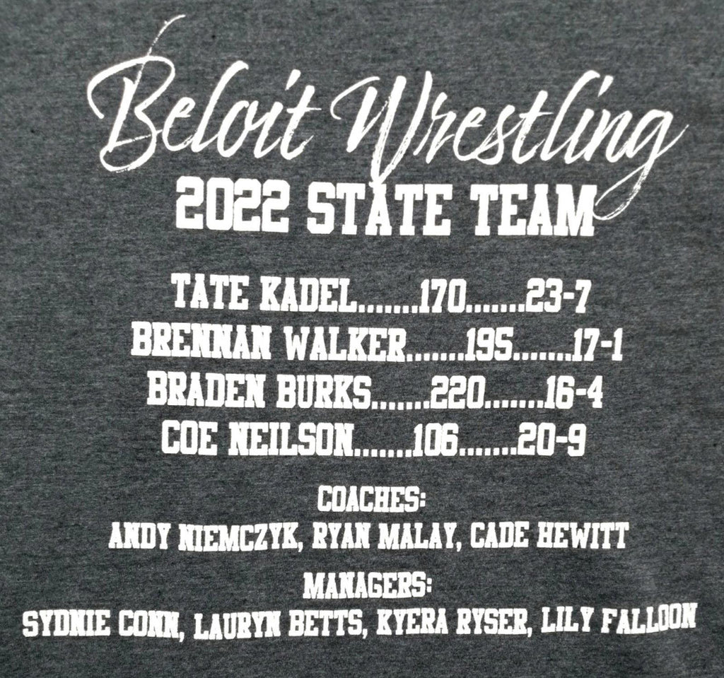 Beloit Wrestling 2022 Graphic Print T-Shirt Men's Size XL Slate Crew Neck