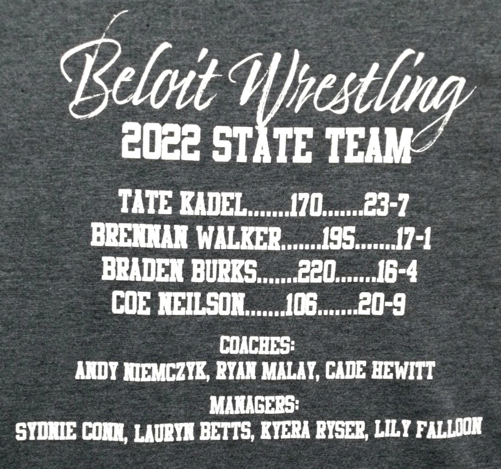 Beloit Wrestling 2022 Graphic Print T-Shirt Men's Size XL Slate Crew Neck
